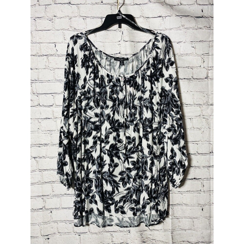 Como Black Woman’s 3/4 Sleeve Black/White Plus Size Top size 3X